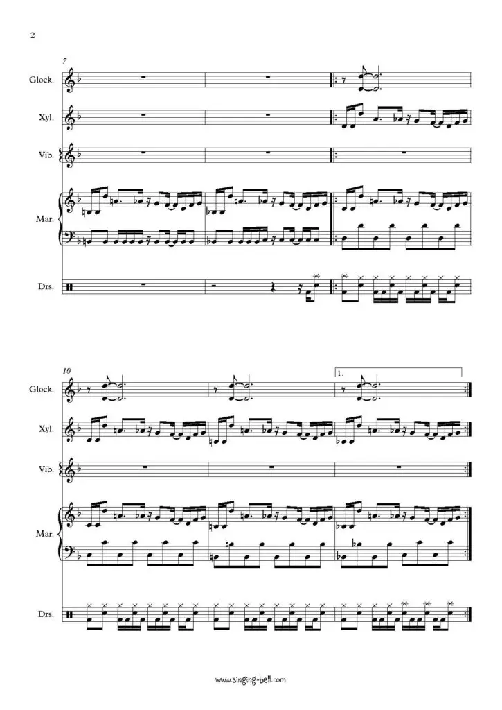 Megalovania percussion ensemble arrangement sheet music pdf p.2
