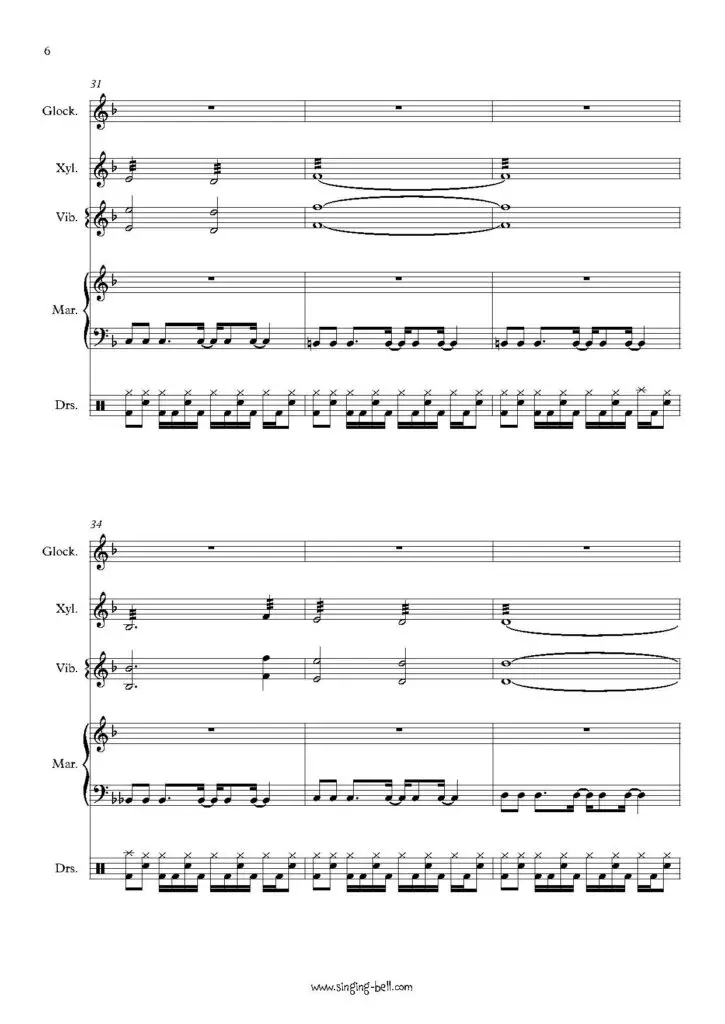 Megalovania percussion ensemble arrangement sheet music pdf p.6