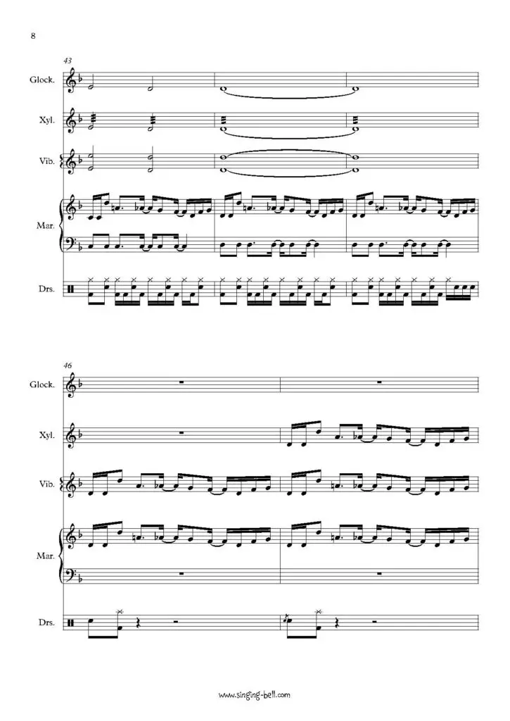 Megalovania percussion ensemble arrangement sheet music pdf p.8