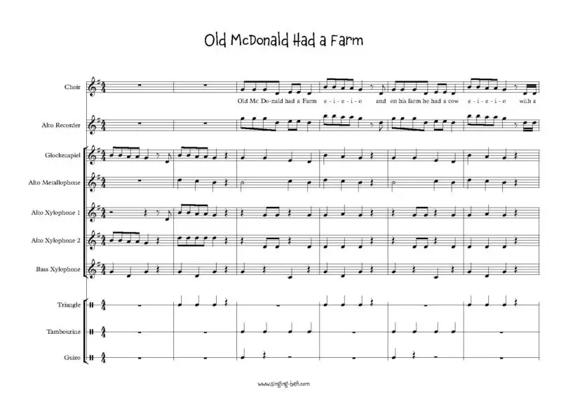 Old McDonald had a farm Orff arrangement sheet music pdf p.1
