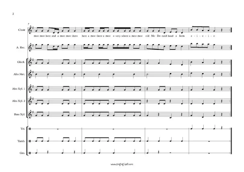 Old McDonald had a farm Orff arrangement sheet music pdf p.2