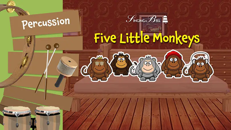 Percussion_five_little_monkeys_SOCIAL : Singing Bell Five Little Monkeys - Percussion Sheet Music
