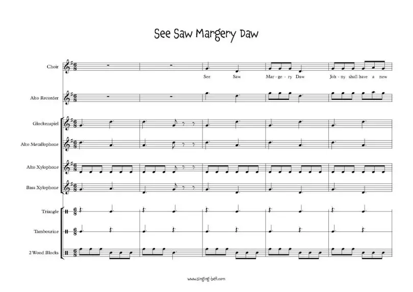 See Saw Margery Daw orff arrangement sheet music pdf p.1