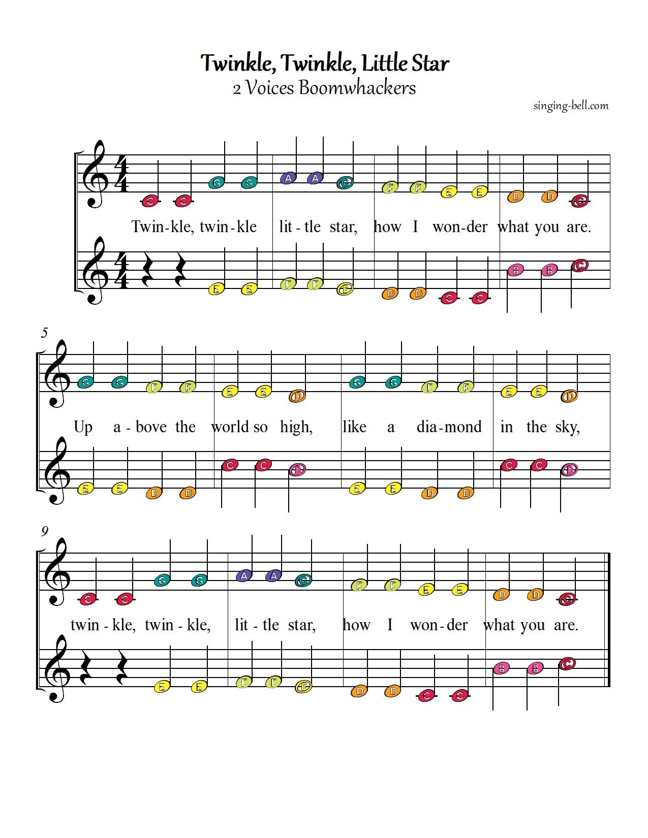 TwinkleTwinkle_Boomwhackers_2 Voices_A_Singing-bell : Singing Bell Twinkle twinkle little star boomwhackers handbells sheet music pdf Singing Bell