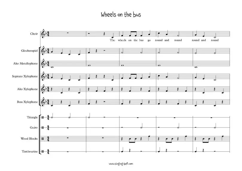 Wheels on the bus orff arrangement sheet music pdf p.1