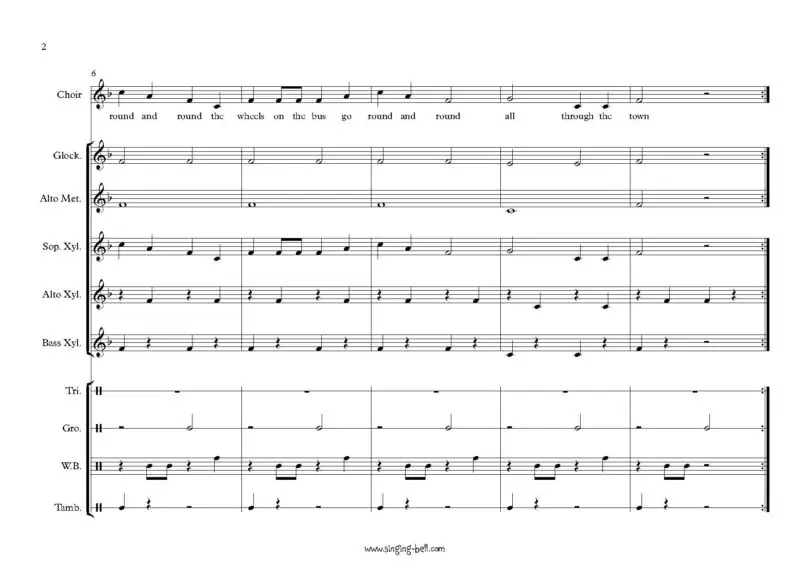 Wheels on the bus orff arrangement sheet music pdf p.2