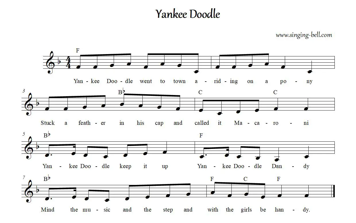 Yankee Doodle sheet music chords pdf singing bell