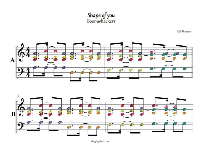 Shape of you boomawhackers A minor color sheet music p.1