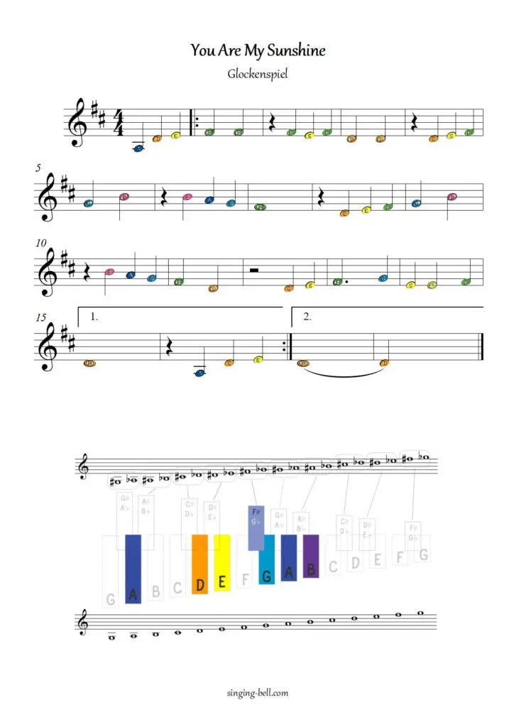 You are my sunshine xylophne glockenspiel color sheet music