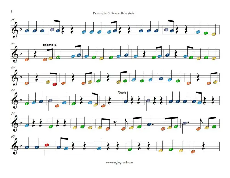 Pirates of the Caribbean xylophone glockenspiel color notes sheet music full p.2