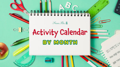 Activity calendar by month for school.