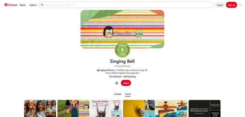 Singing Bell - Pinterest profile screenshot : Singing Bell