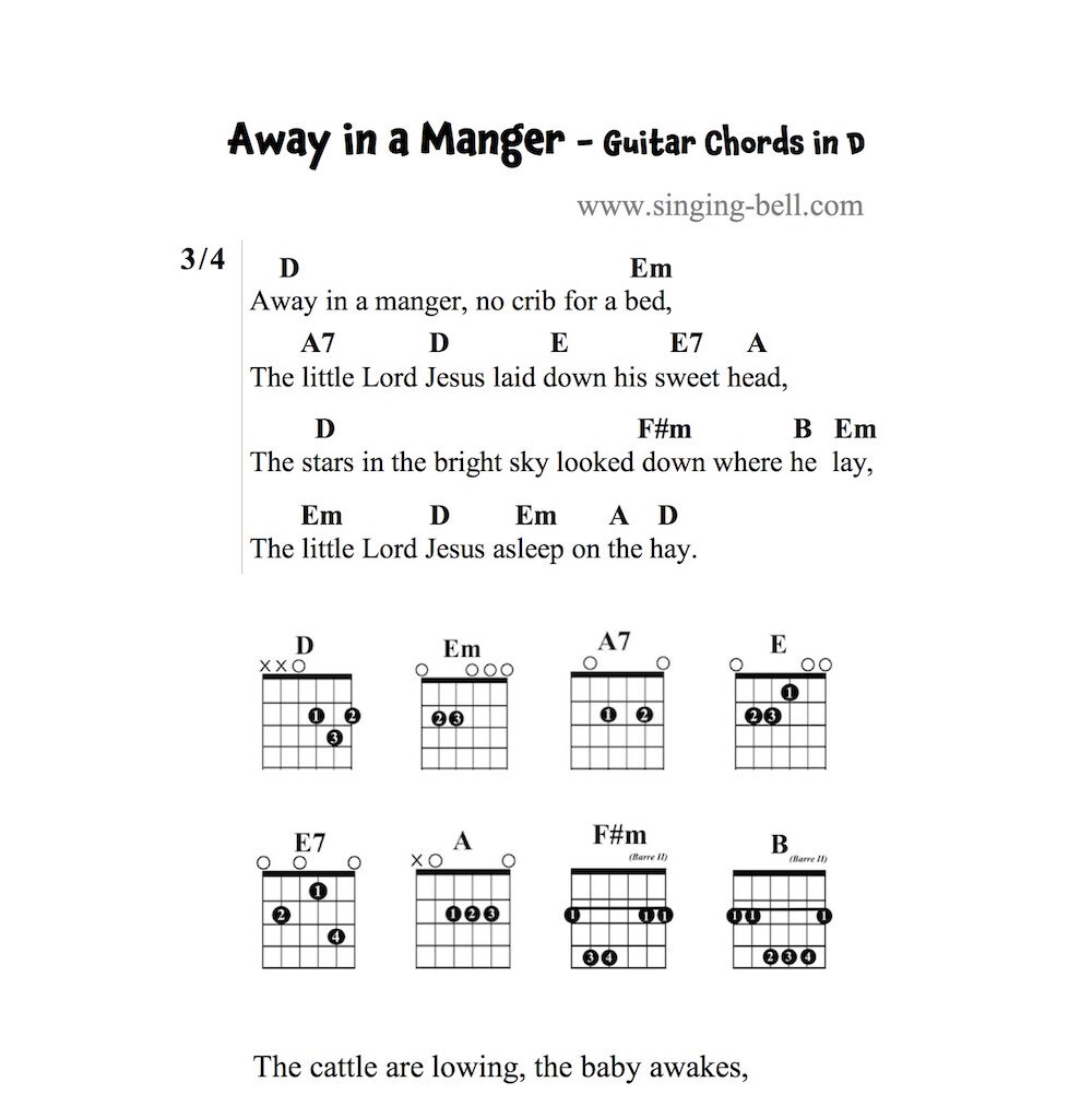 Away in a manger - Guitar Chords in D Kirkpatrick Version : Singing Bell Away in a manger - Guitar Chords in D (Kirkpatrick Version)