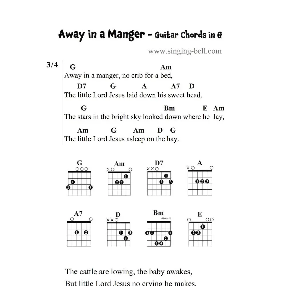 Away in a manger - Guitar Chords in G (Kirkpatrick Version)