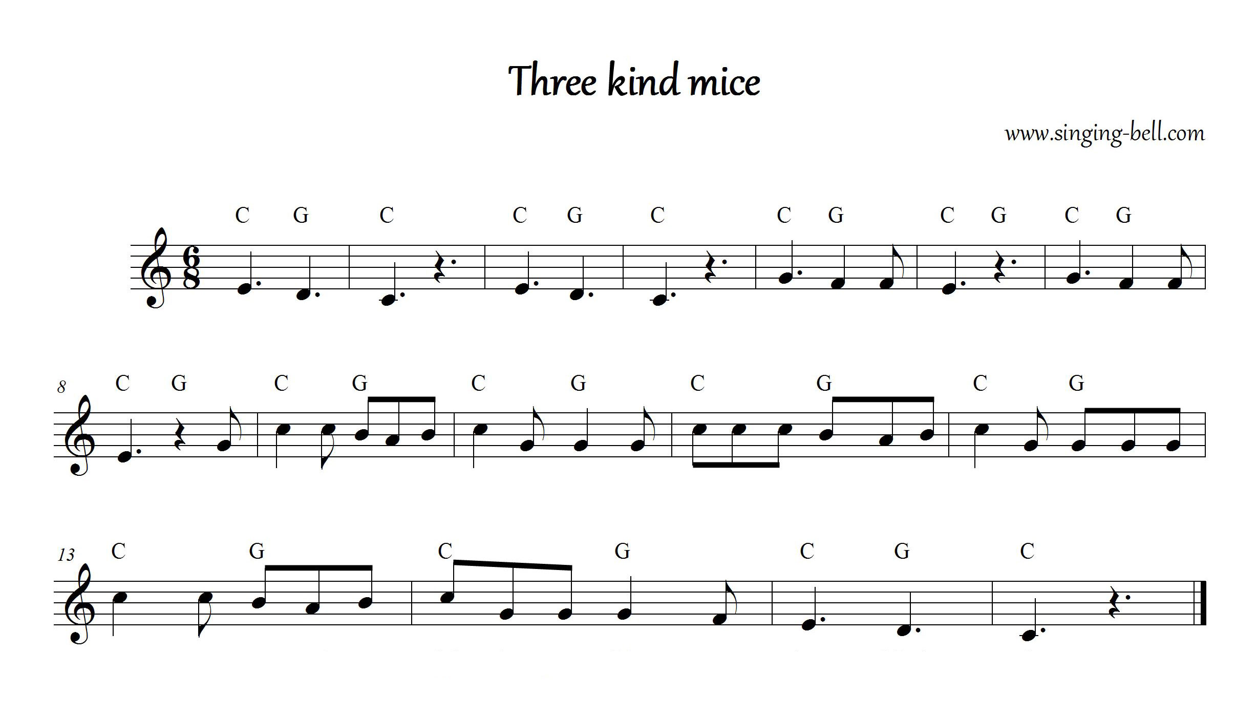 Three Kind Mice Sheet Music : Singing Bell Three Kind Mice sheet music with chords