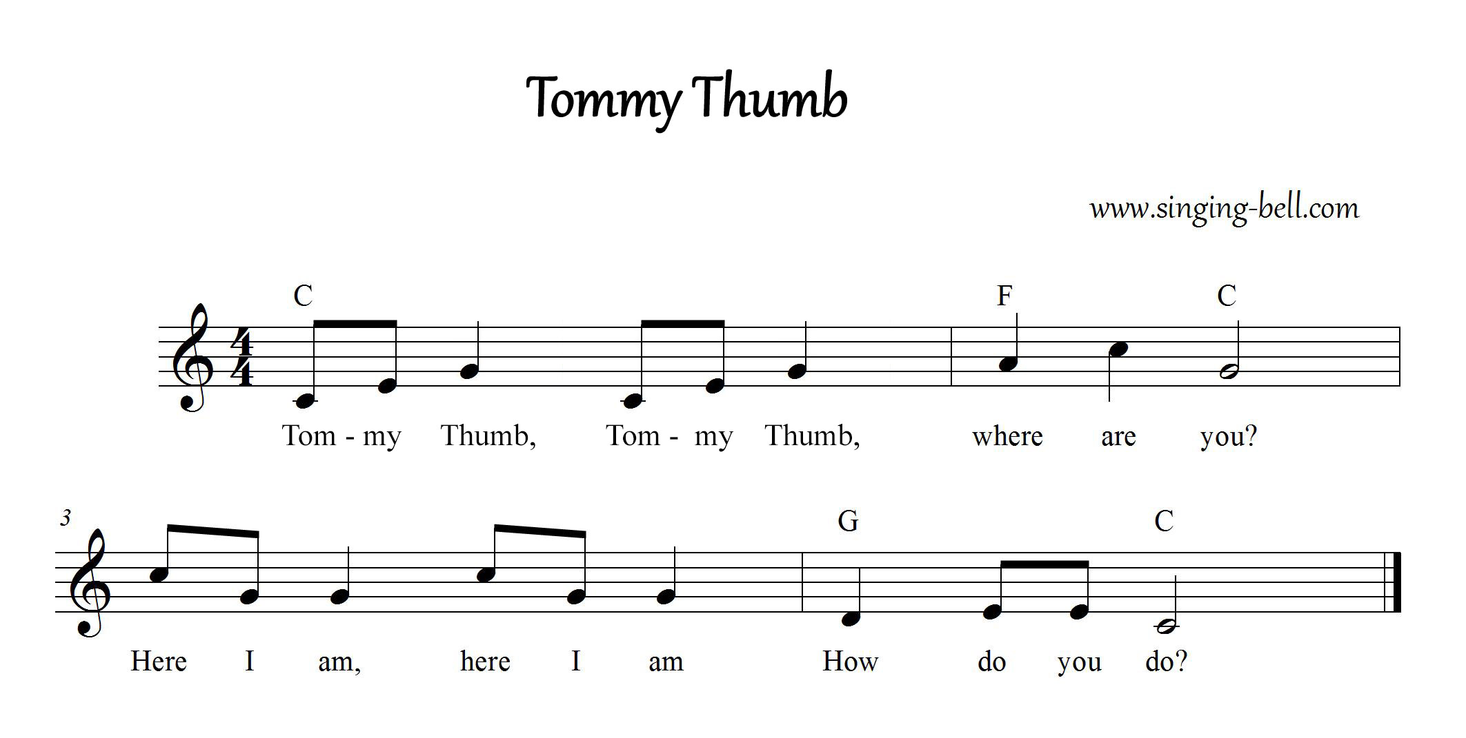 Tommy Thumb Sheet Music in C : Singing Bell Tommy Thumb Sheet Music in C