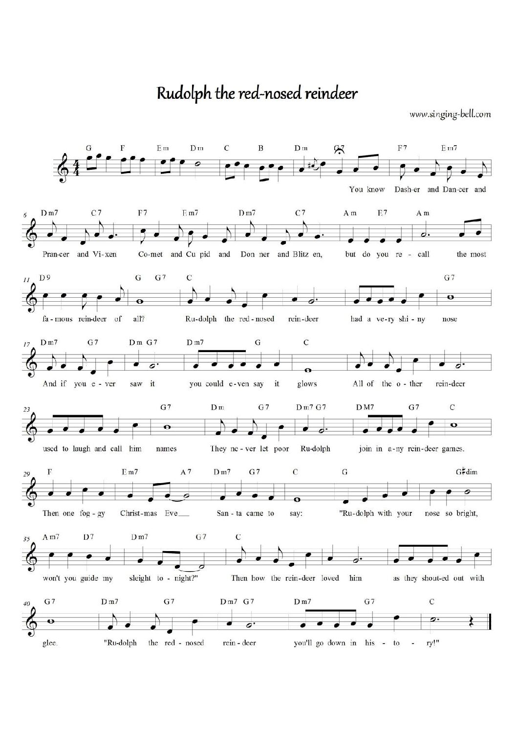 Rudolph the Red-nosed Reindeer sheet music PDF