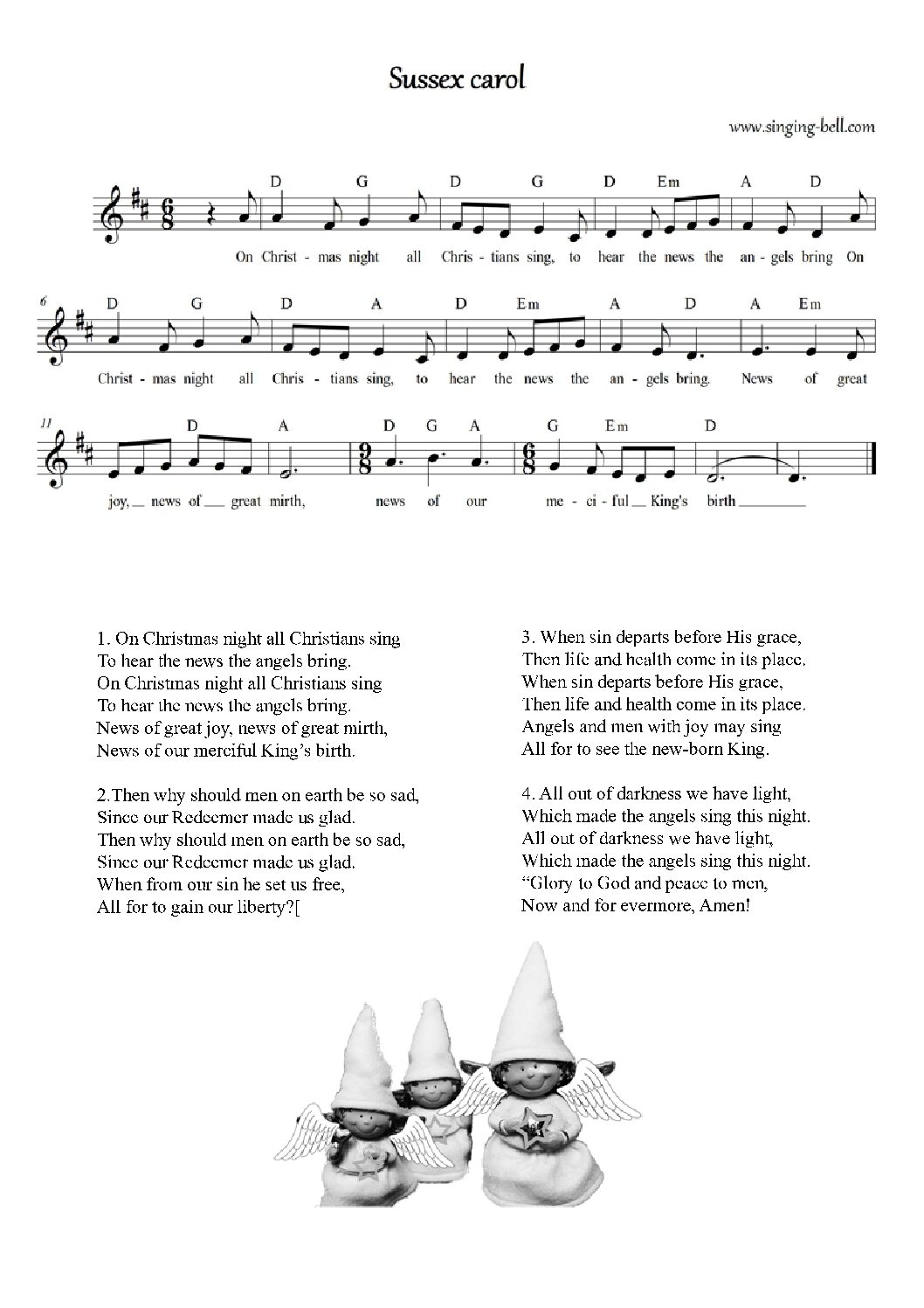 Sussex carol (On Christmas night all Christians sing) sheet music PDF download – Singing Bell
