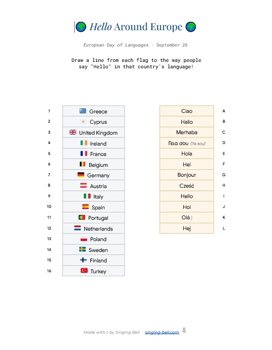 Free Printable PDF about the European Day of Languages Page 1